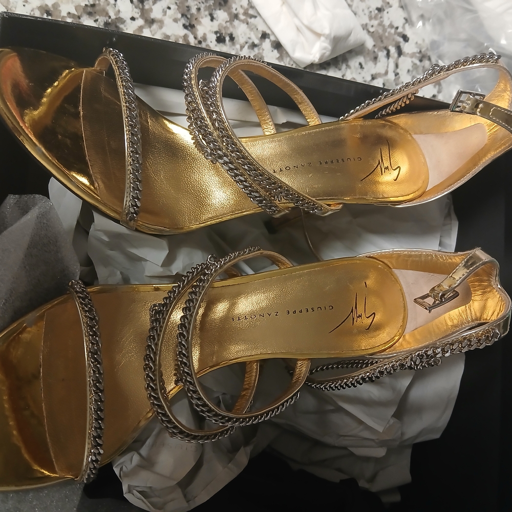 Giuseppe Zanotti Metallic Gold Chain Heels